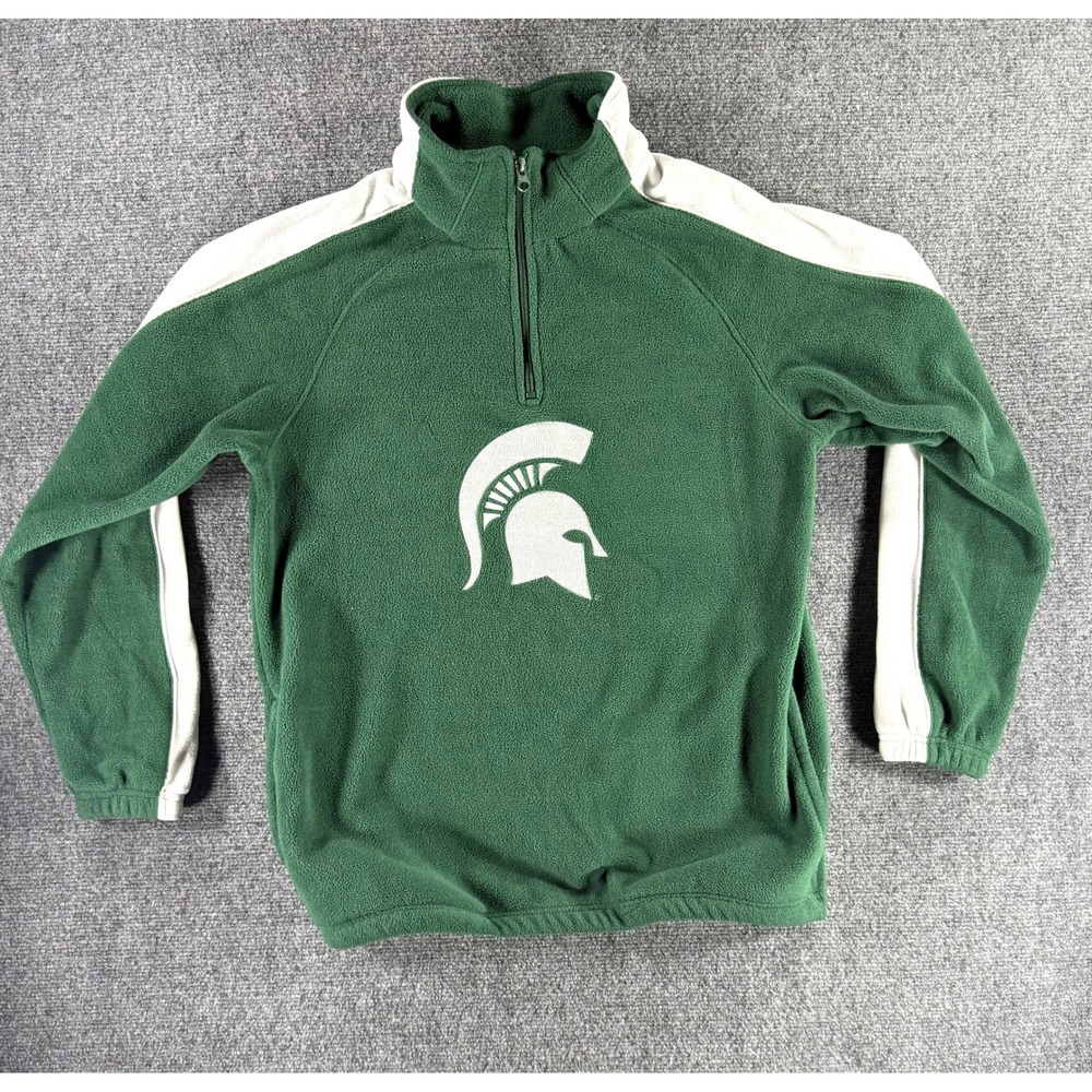 Majestic‎ Michigan State Spartans Mens Quarter Zip Fleece Pullover Green White L